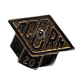 Acorn 10k Diamond 20 Year Employee Award Pin 1.79 Grams Solid Gold Graduate Hat